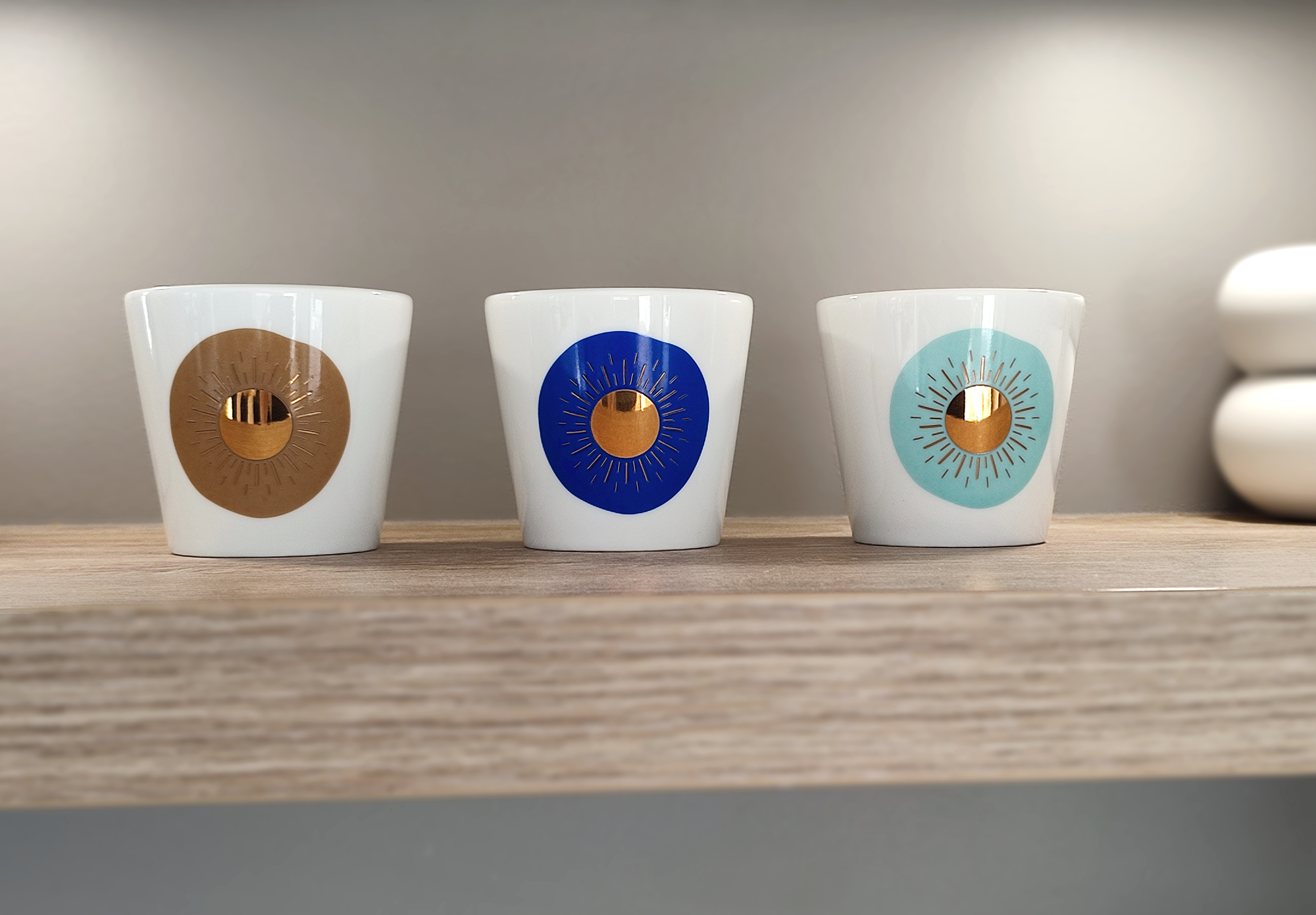 TASSES SOLIS TRIO - Porcelaine de Limoges et Or jaune - 20cl