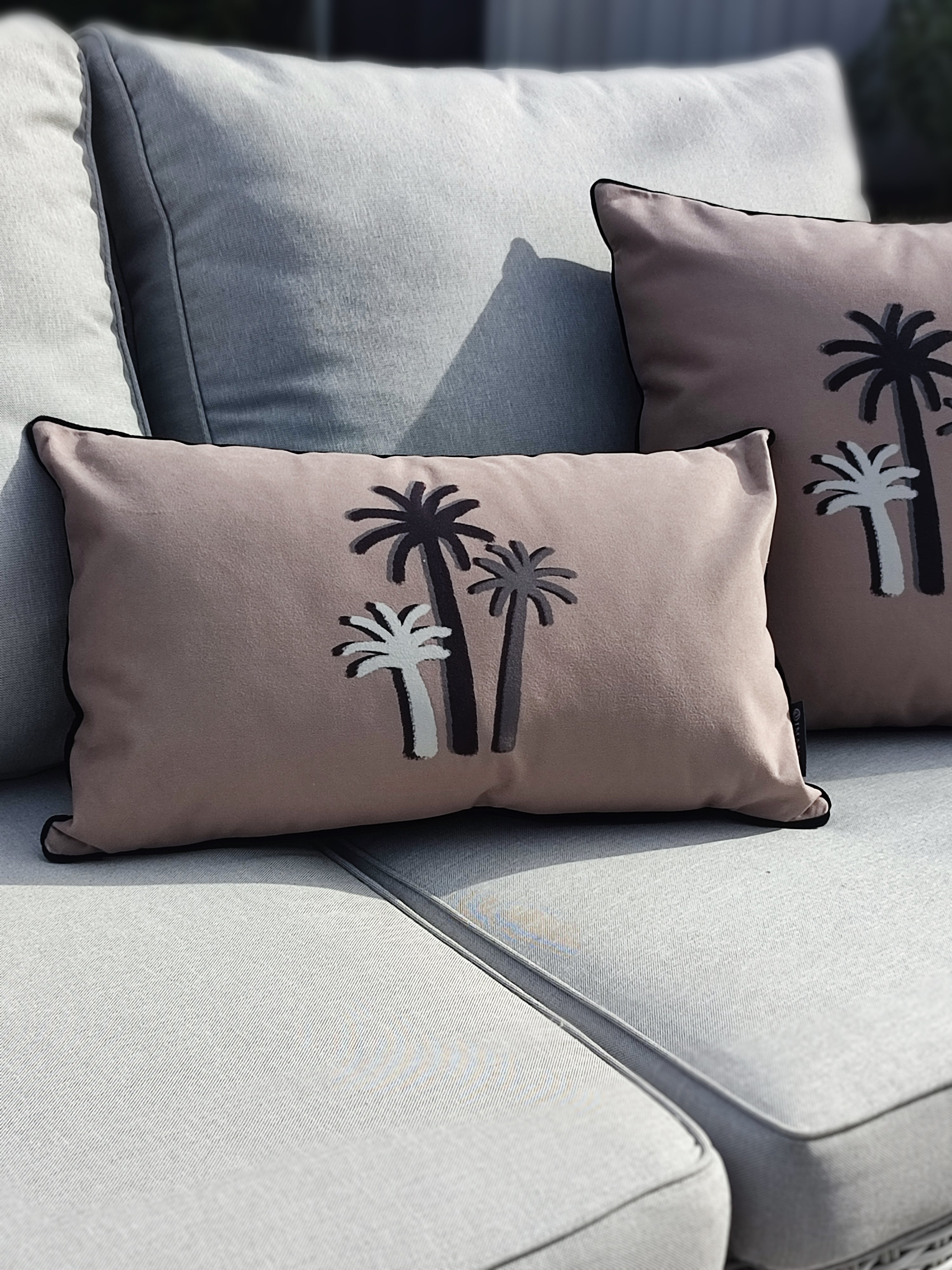 COUSSIN PALMIERS CRAIE OCRE ROSE velours - Rectangulaire