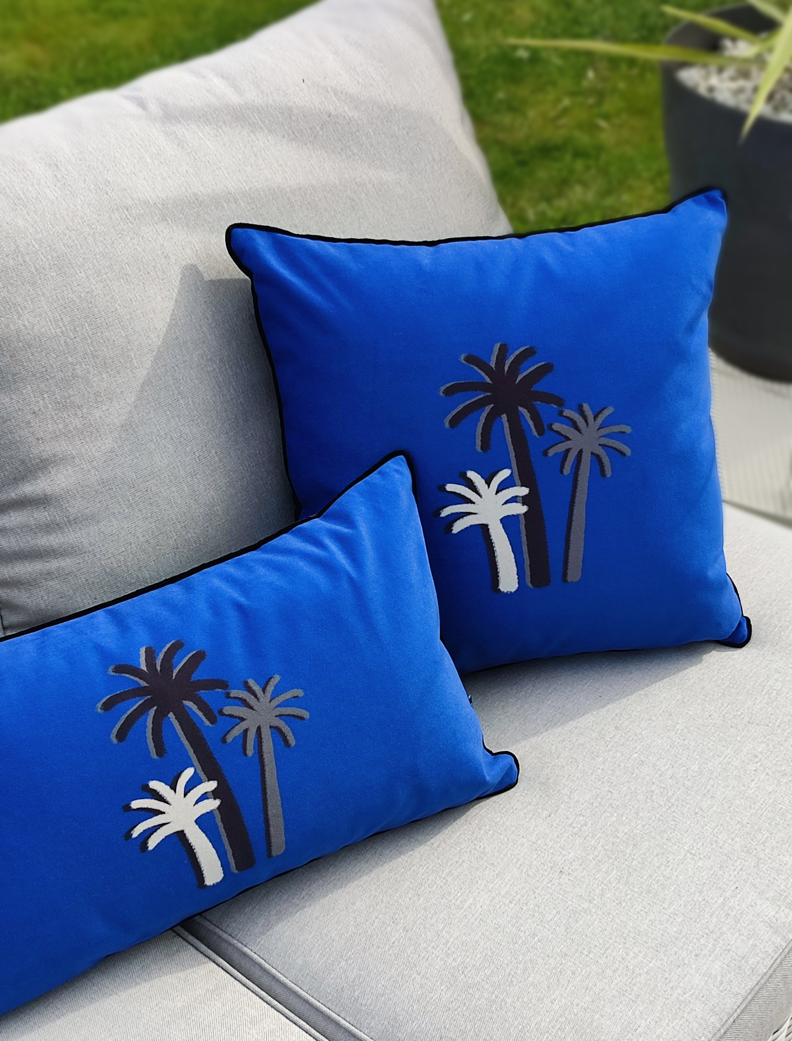 COUSSIN PALMIERS CRAIE BLEU LAZULI velours - Carré