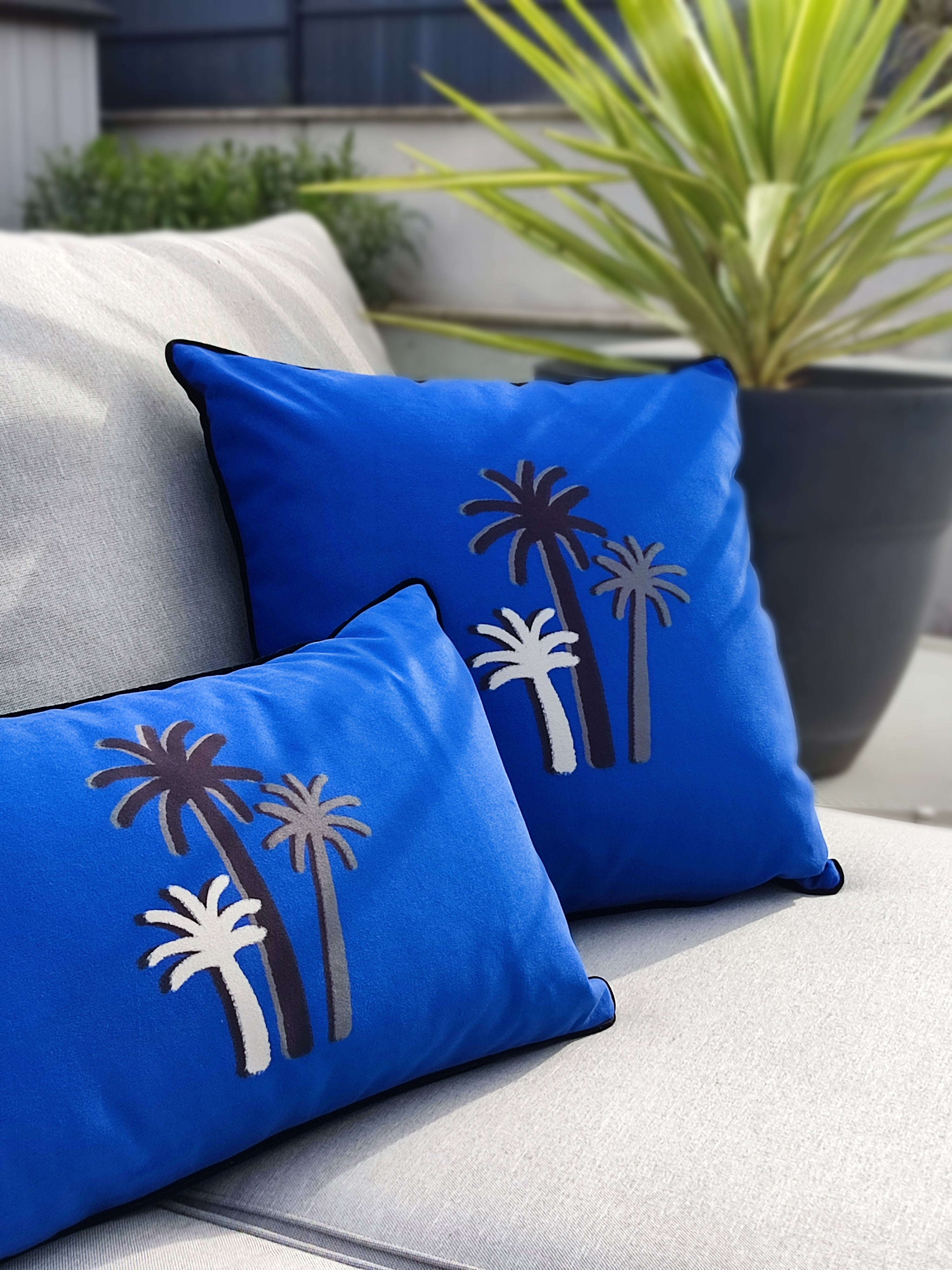 COUSSIN PALMIERS CRAIE BLEU LAZULI velours - Carré