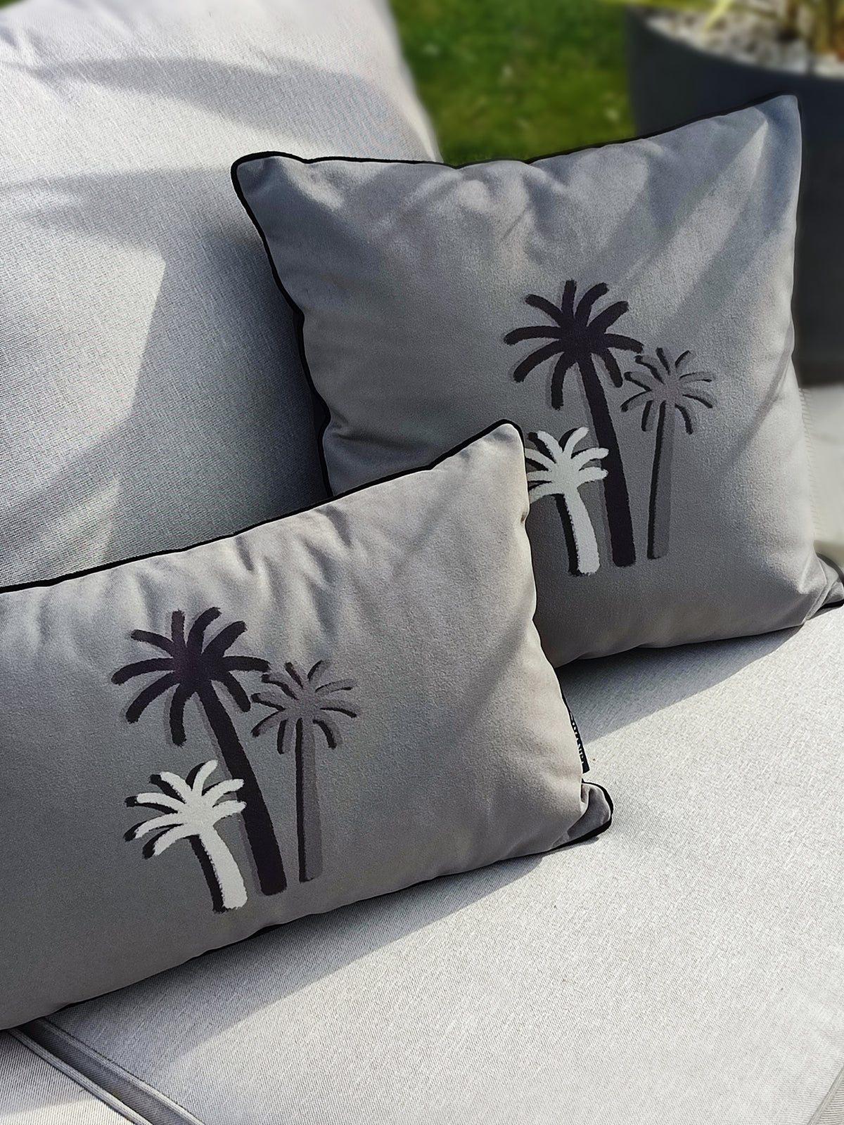 COUSSIN PALMIERS CRAIE VERT DE GRIS velours - Rectangulaire