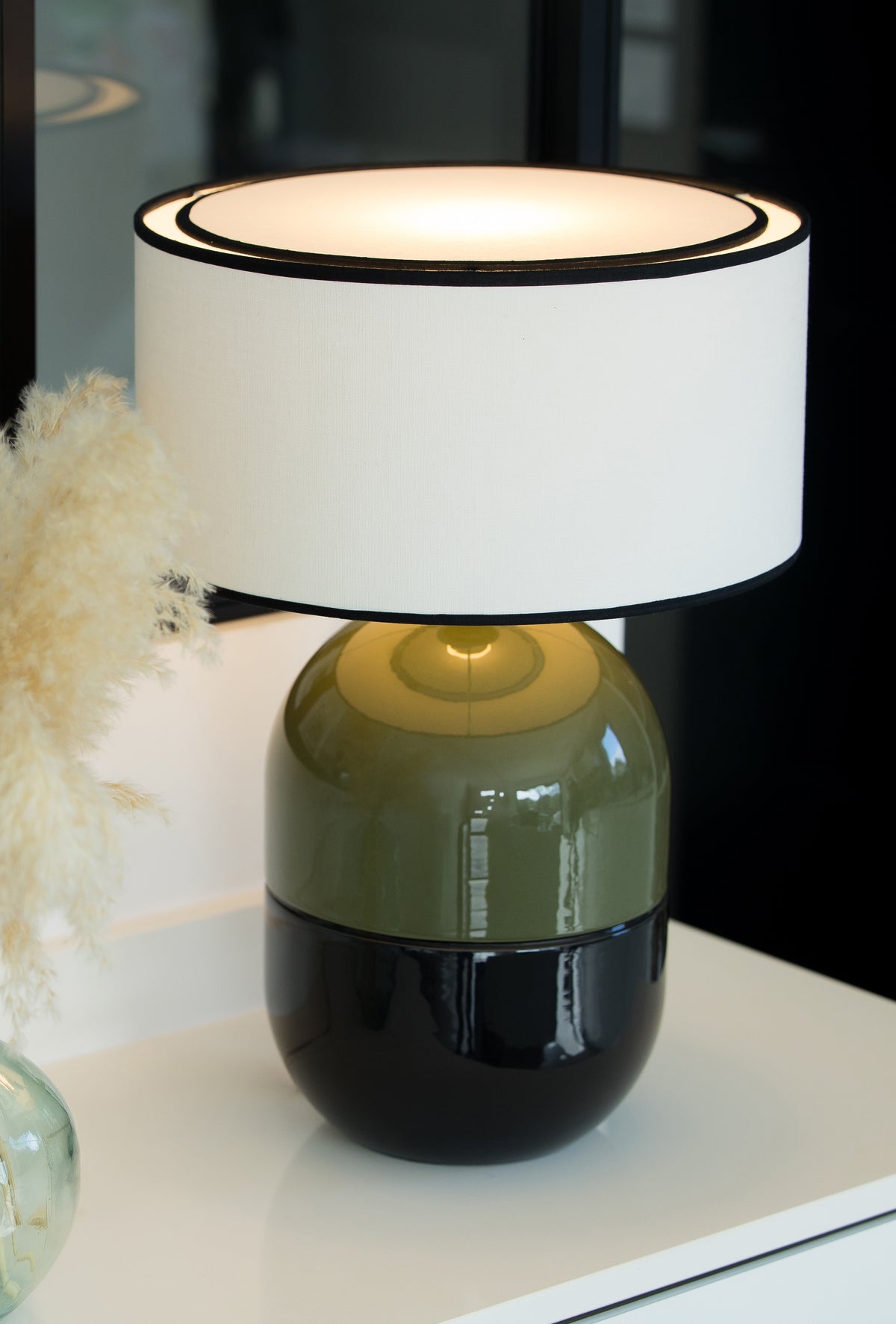 LAMPE JUNE KAKI- Céramique émaillée - Abat-Jour Juno Ivoire