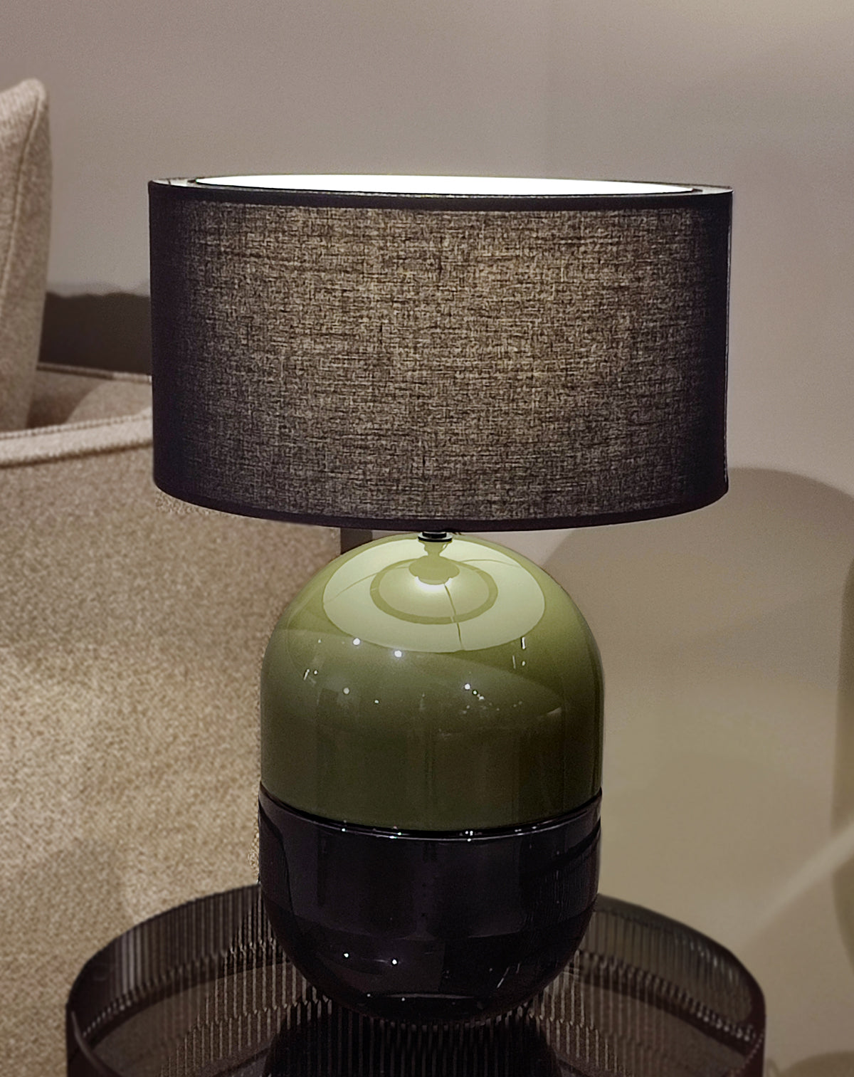 JUNE KHAKI LAMP - Ceramic - Juno Black Lampshade