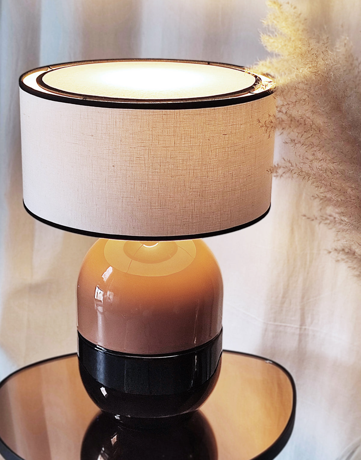 LAMPE JUNE TERRACOTTA Céramique émaillée - Abat-Jour Lin JUNO Ivoire