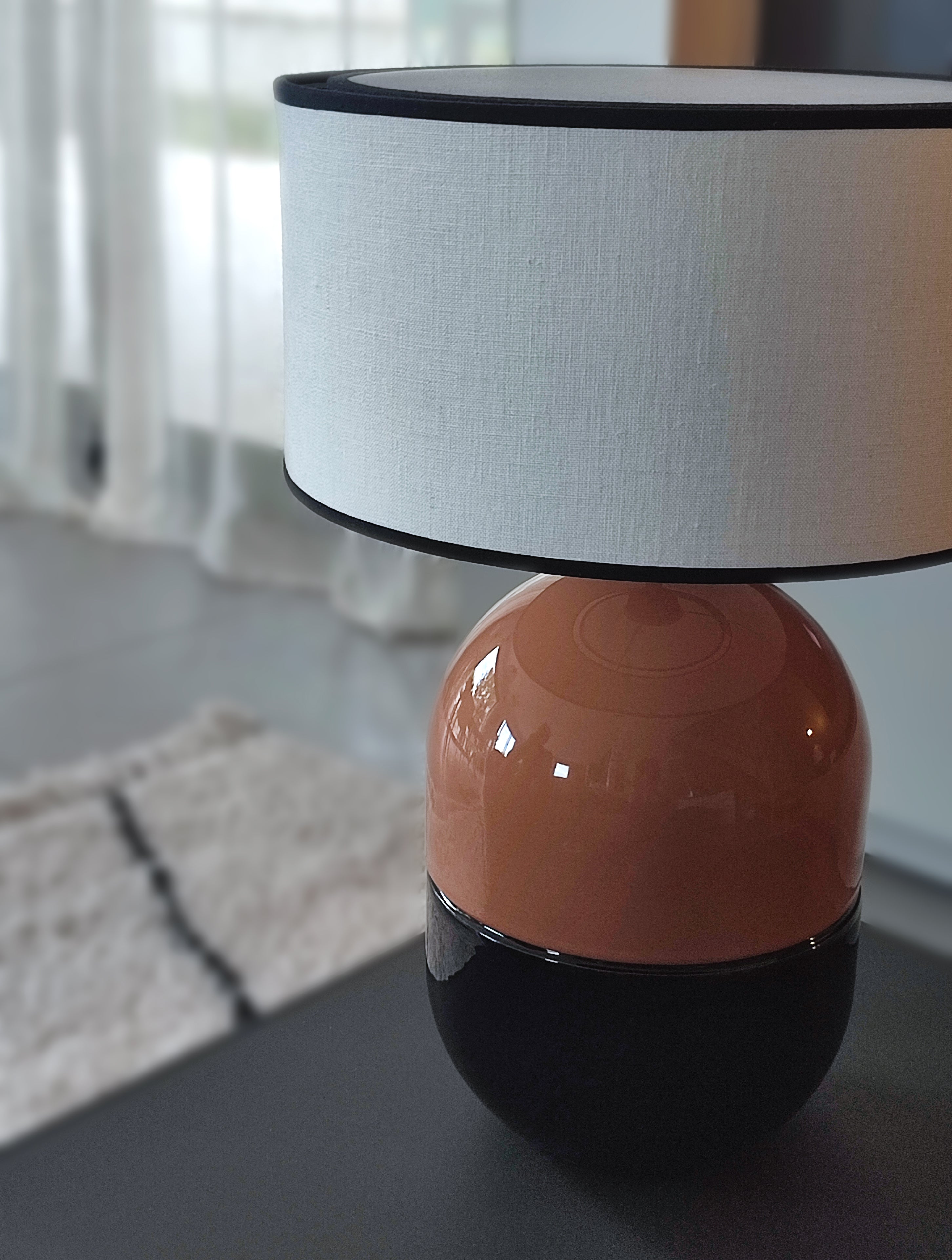 LAMPE JUNE TERRACOTTA Céramique émaillée - Abat-Jour Lin JUNO Ivoire