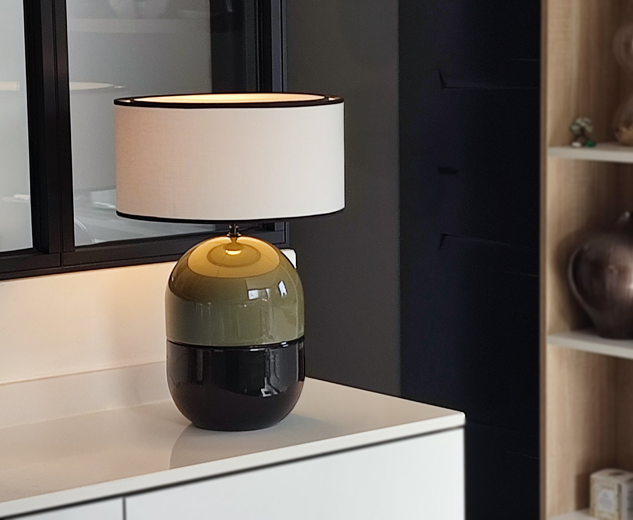 JUNE KHAKI LAMP - Ceramic - Juno Ivory Lampshade