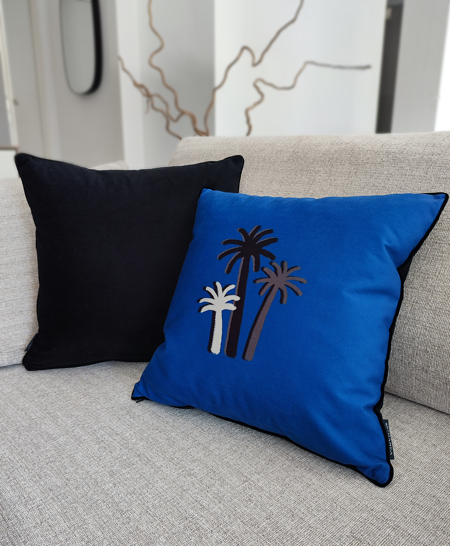 CHALK PALM CUSHION - LAZULI BLUE Velvet - Square