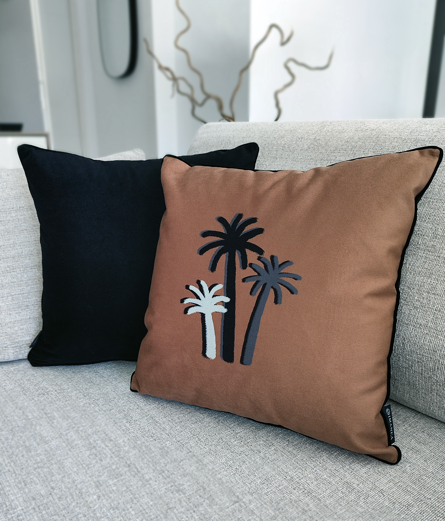 CHALK PALM CUSHION - SAVANNA Velvet - Square