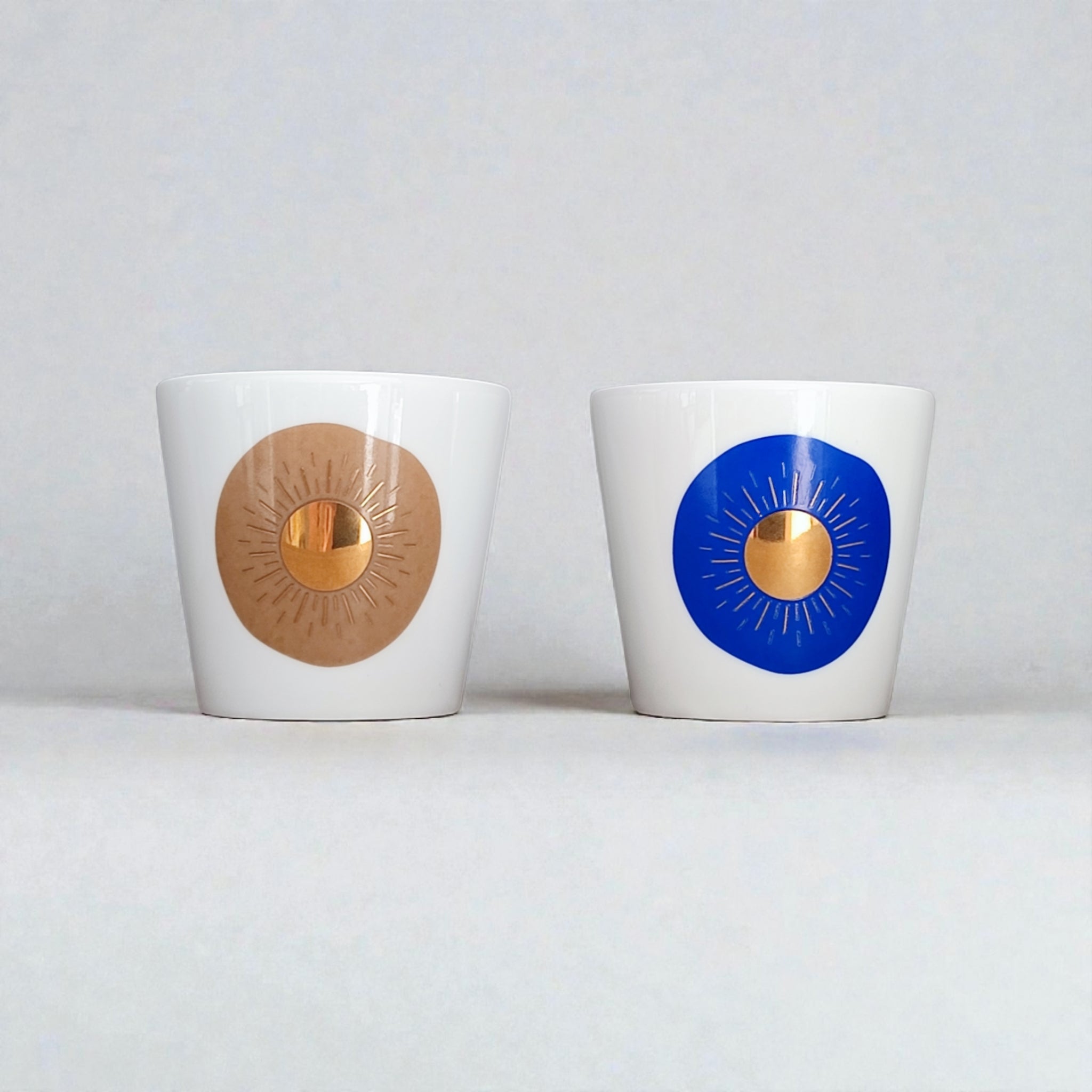 TASSES SOLIS DUO SAHARA/BLUE - Porcelaine de Limoges et Or jaune - 20cl