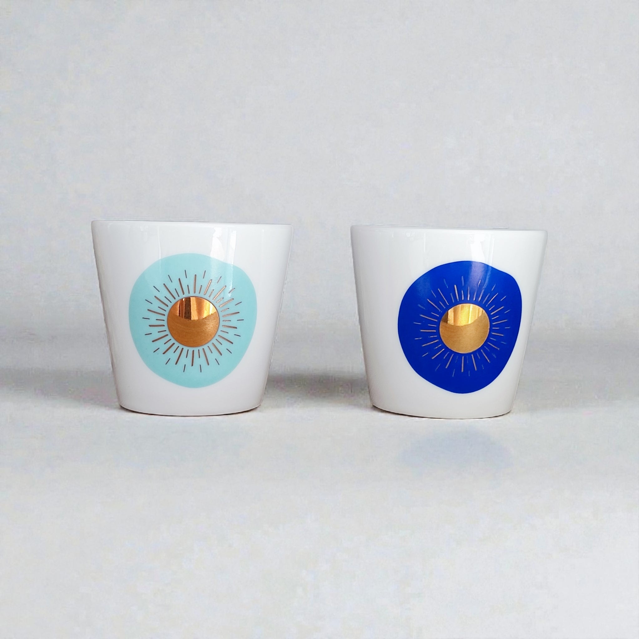 TASSES SOLIS DUO LAGON/BLUE - Porcelaine de Limoges et Or jaune - 20cl
