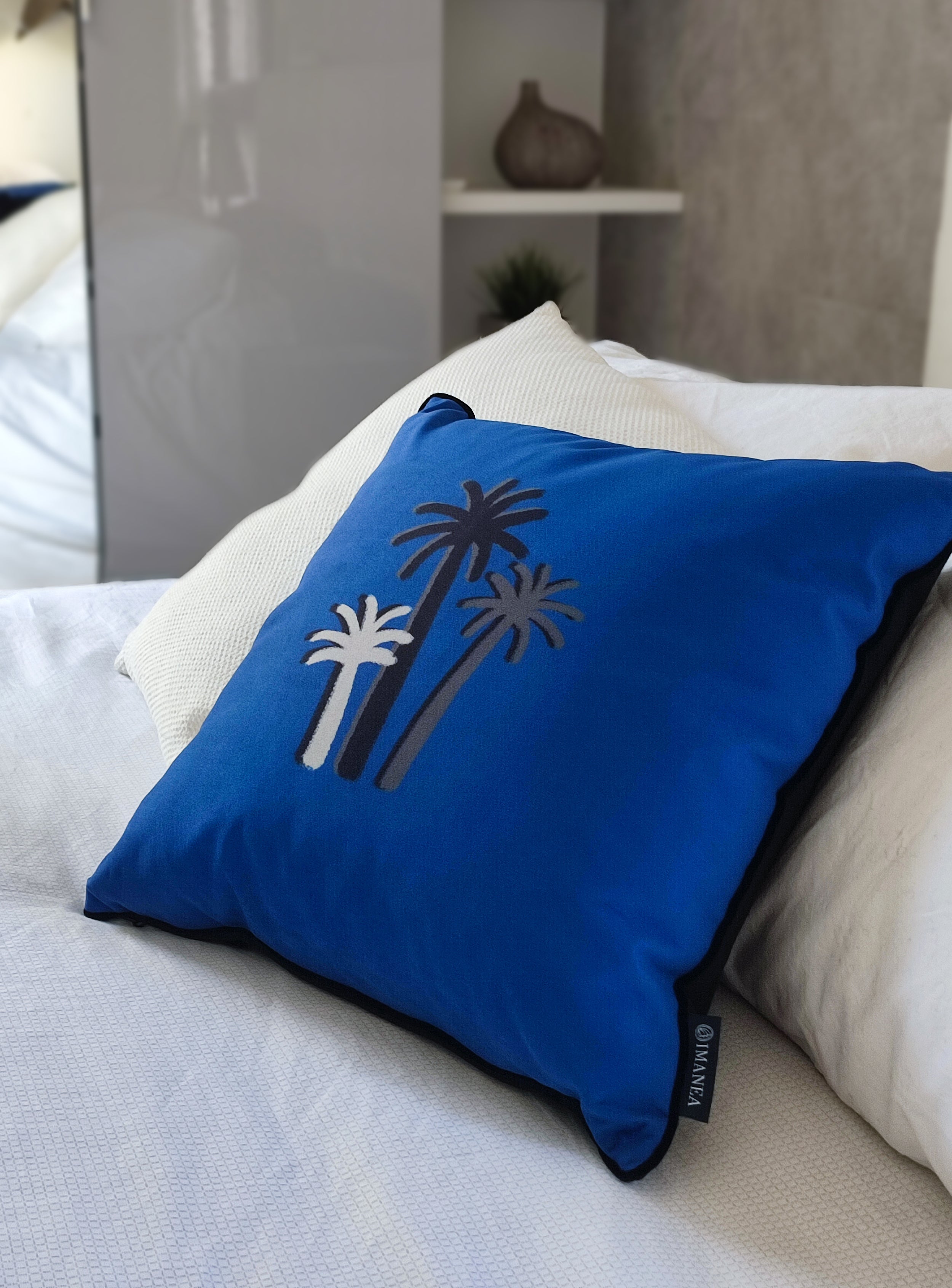 CHALK PALM CUSHION - LAZULI BLUE Velvet - Square