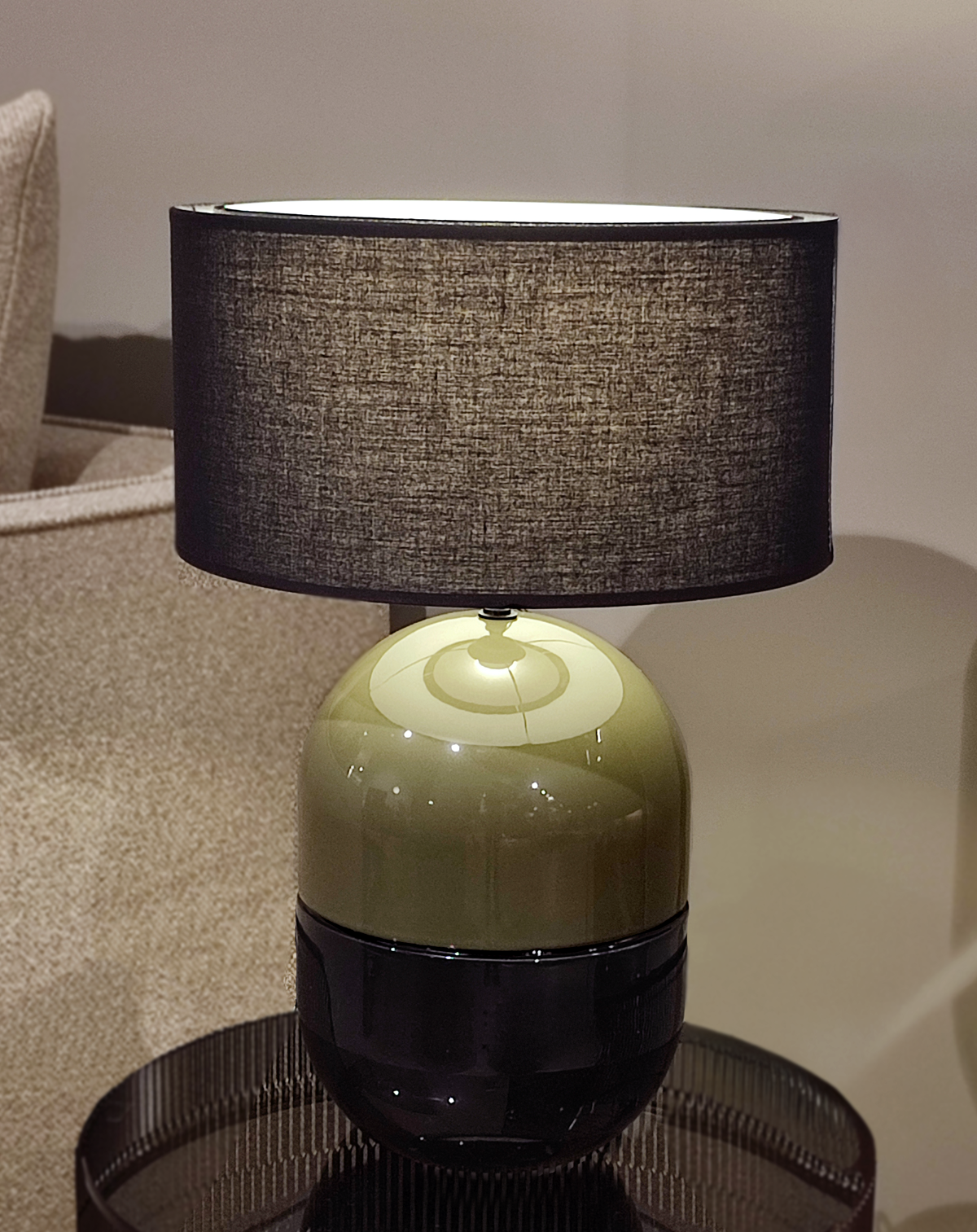 JUNE KHAKI LAMP - Ceramic - Juno Black Lampshade