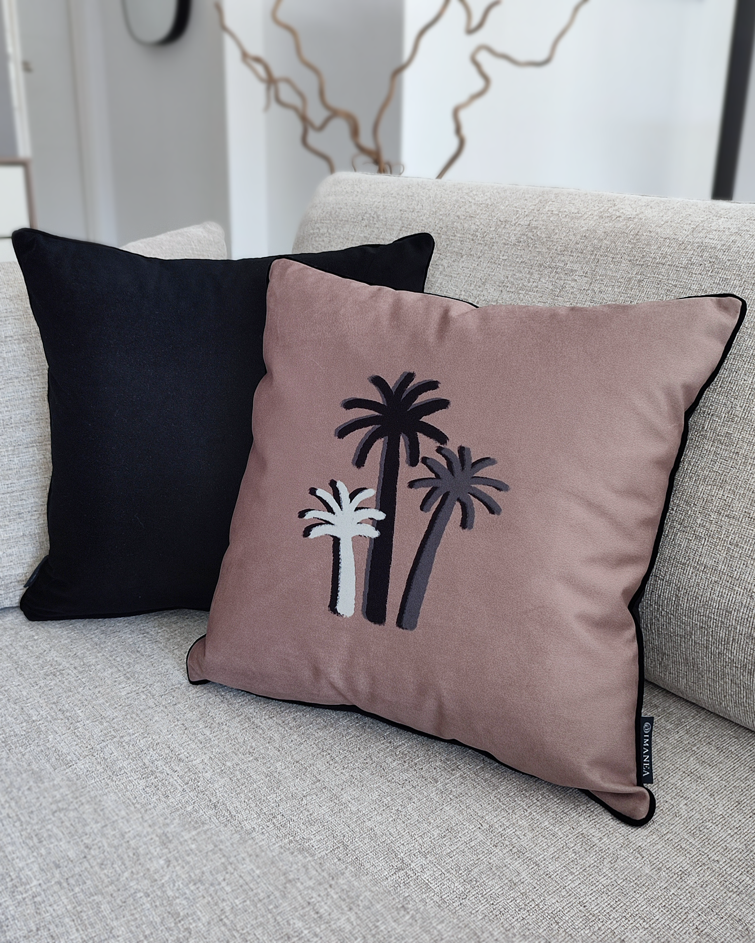 COUSSIN PALMIERS CRAIE - OCRE ROSE Velours - Carré