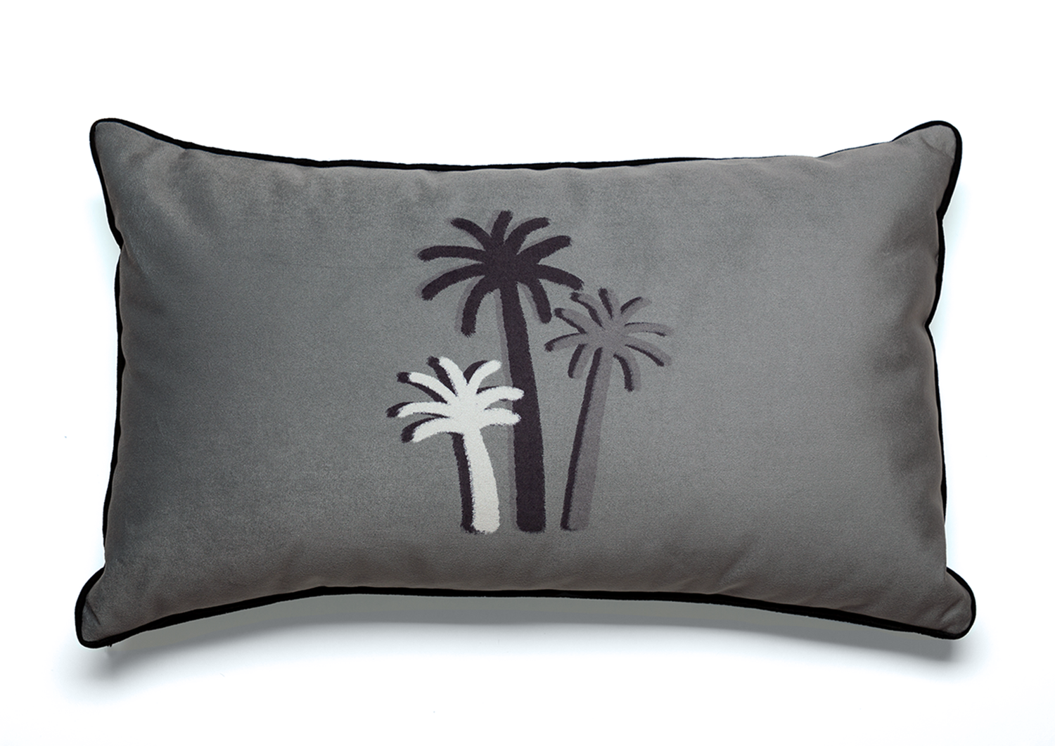 CHALK PALM CUSHION - GREEN-GRAY Velvet - Square