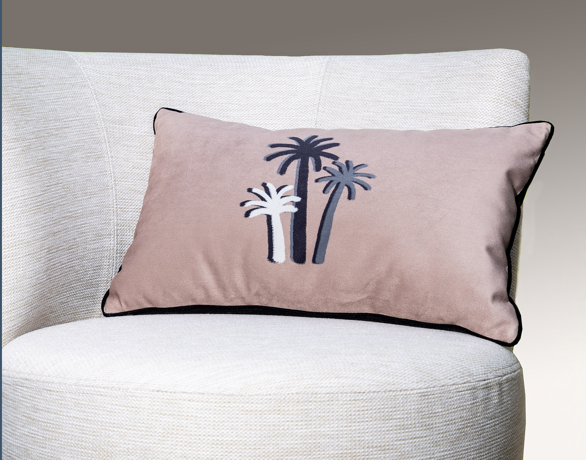 PALM TREE CUSHION - CHALK - PINK OCHRE Velvet - Rectangular