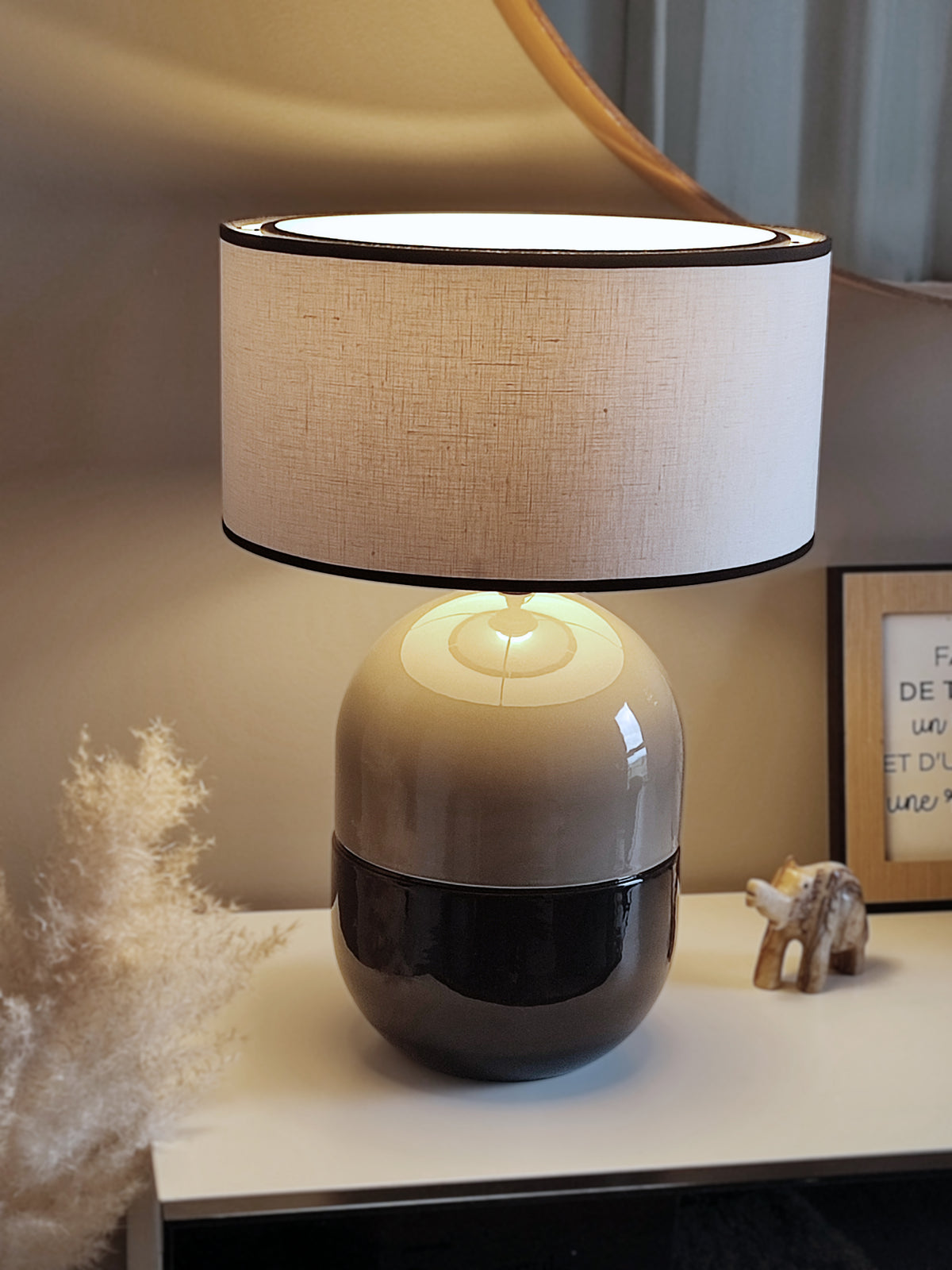 LAMPE JUNE CORDE - Céramique émaillée - Abat-Jour Juno Ivoire