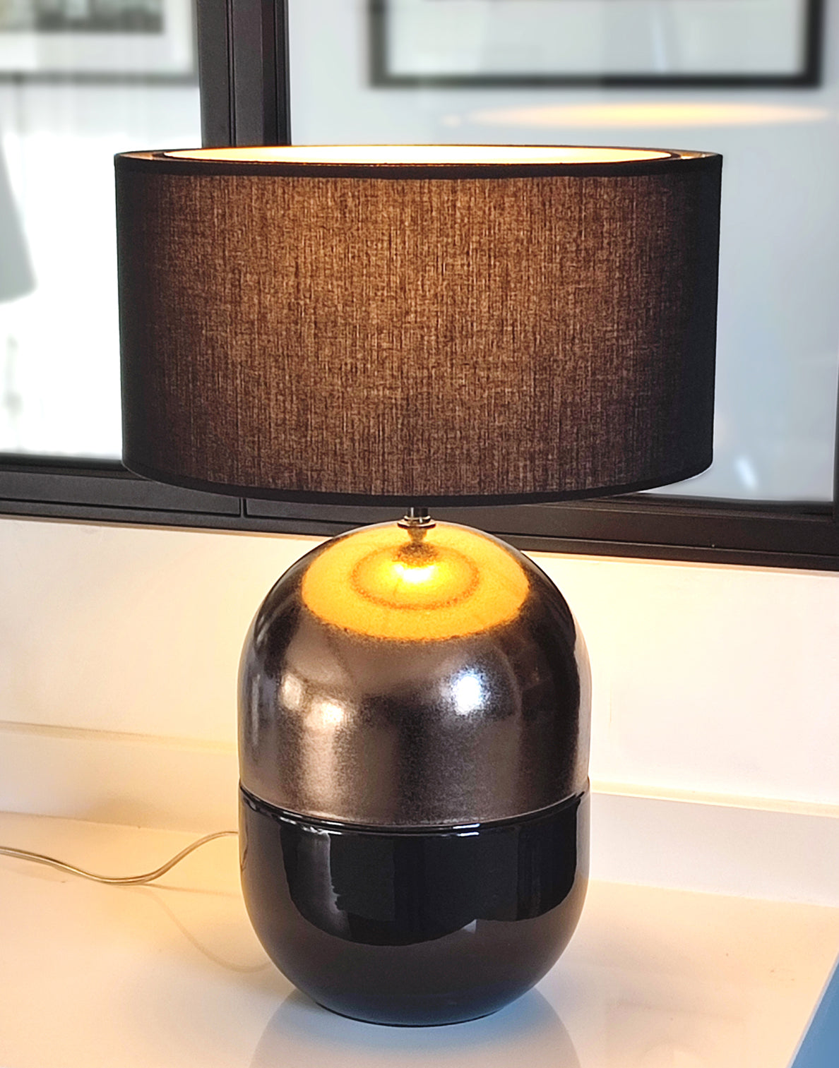 JUNE KHAKI LAMP - Ceramic - Juno Black Lampshade