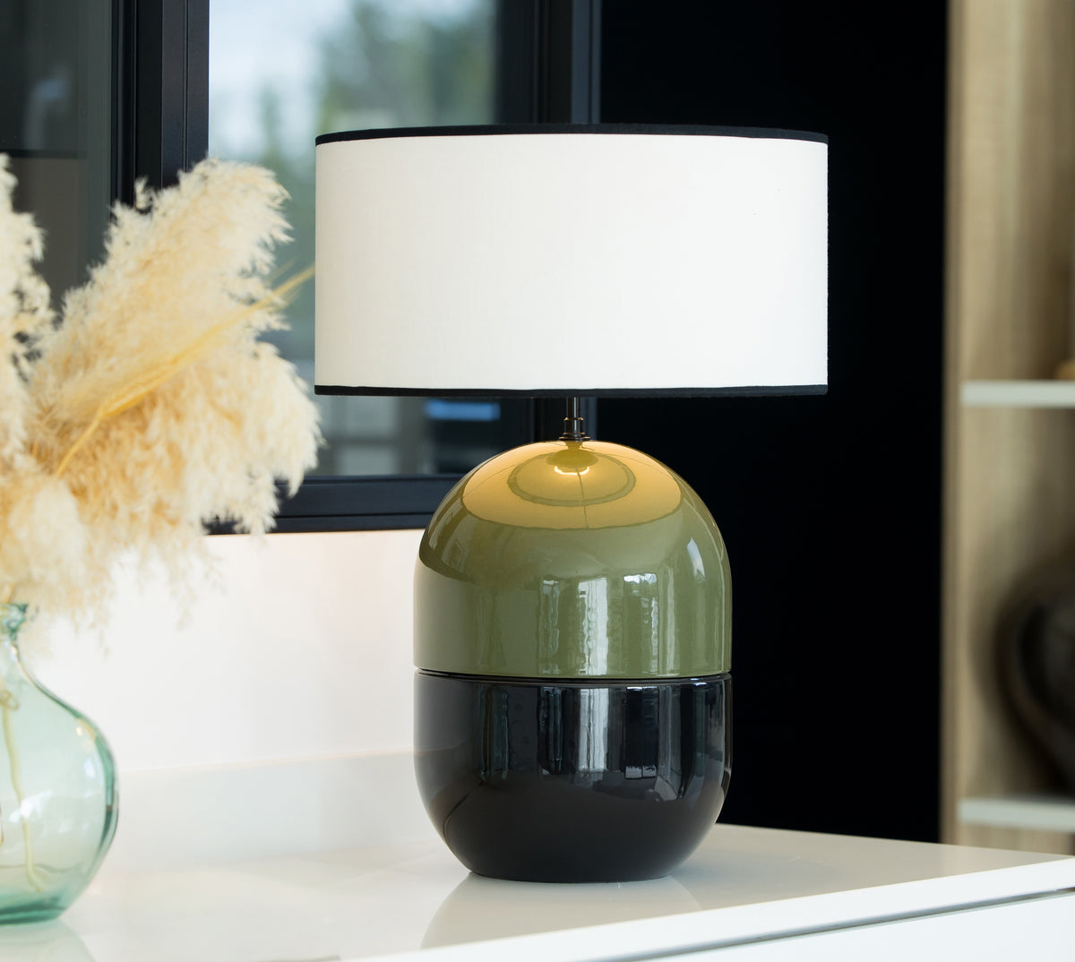 LAMPE JUNE KAKI- Céramique émaillée - Abat-Jour Juno Ivoire
