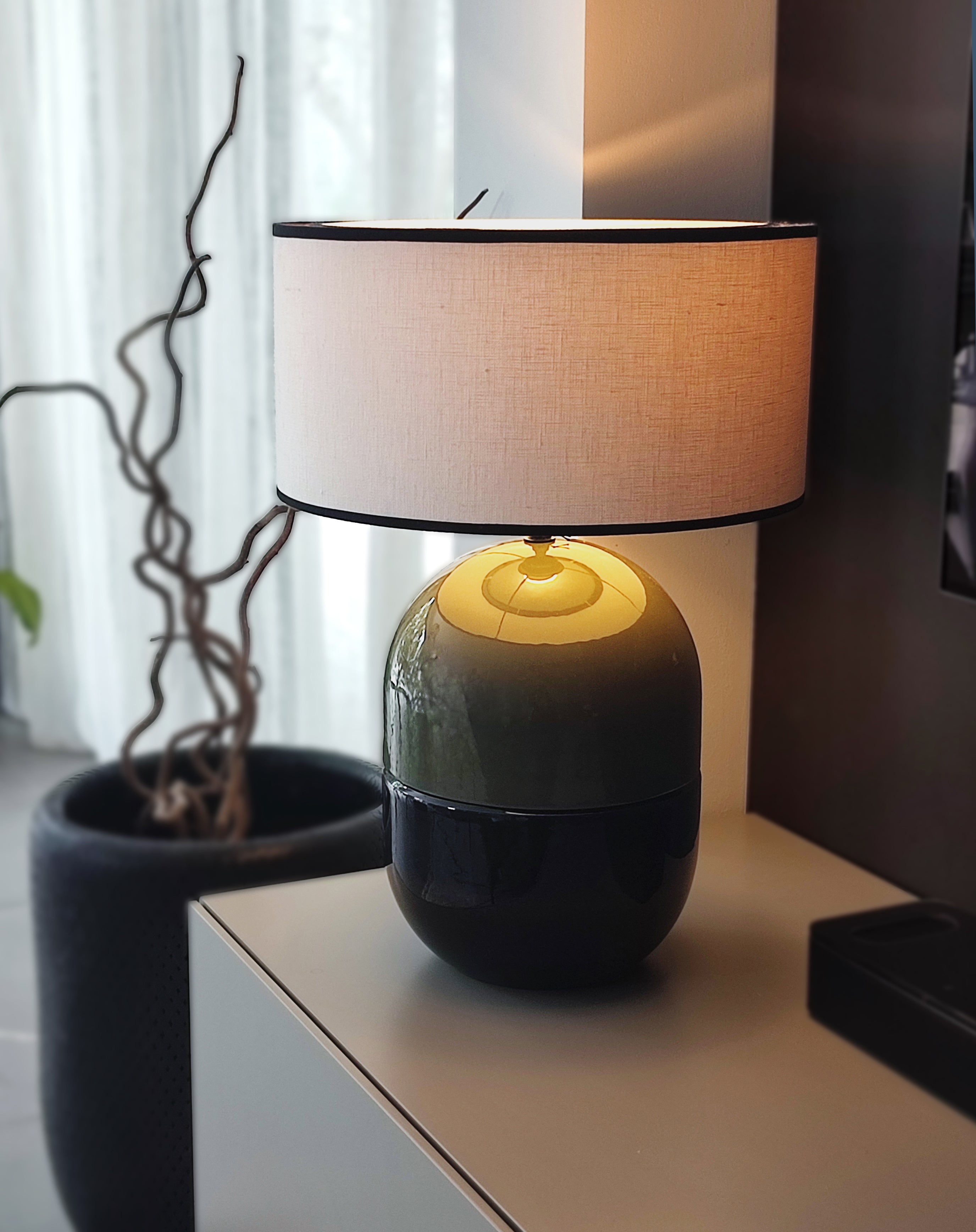 LAMPE JUNE KAKI- Céramique émaillée - Abat-Jour Juno Ivoire