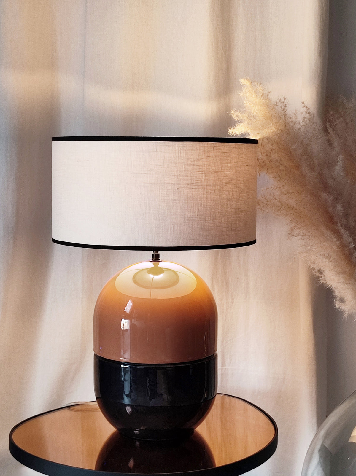LAMPE JUNE TERRACOTTA Céramique émaillée -  Abat-Jour Lin JUNO Ivoire