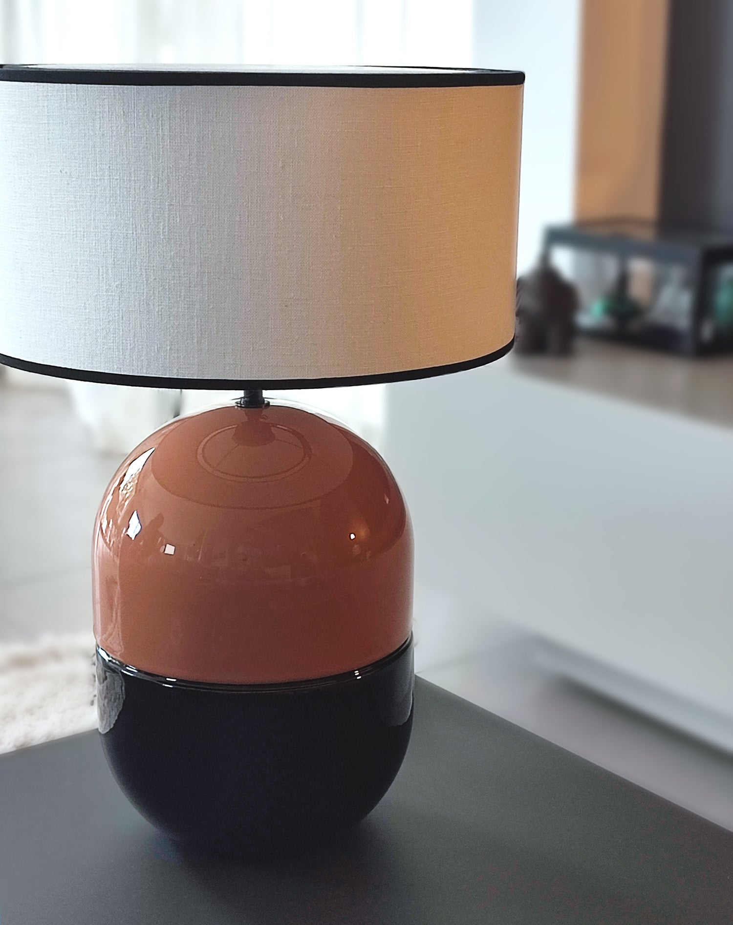 LAMPE JUNE TERRACOTTA Céramique émaillée -  Abat-Jour Lin JUNO Ivoire