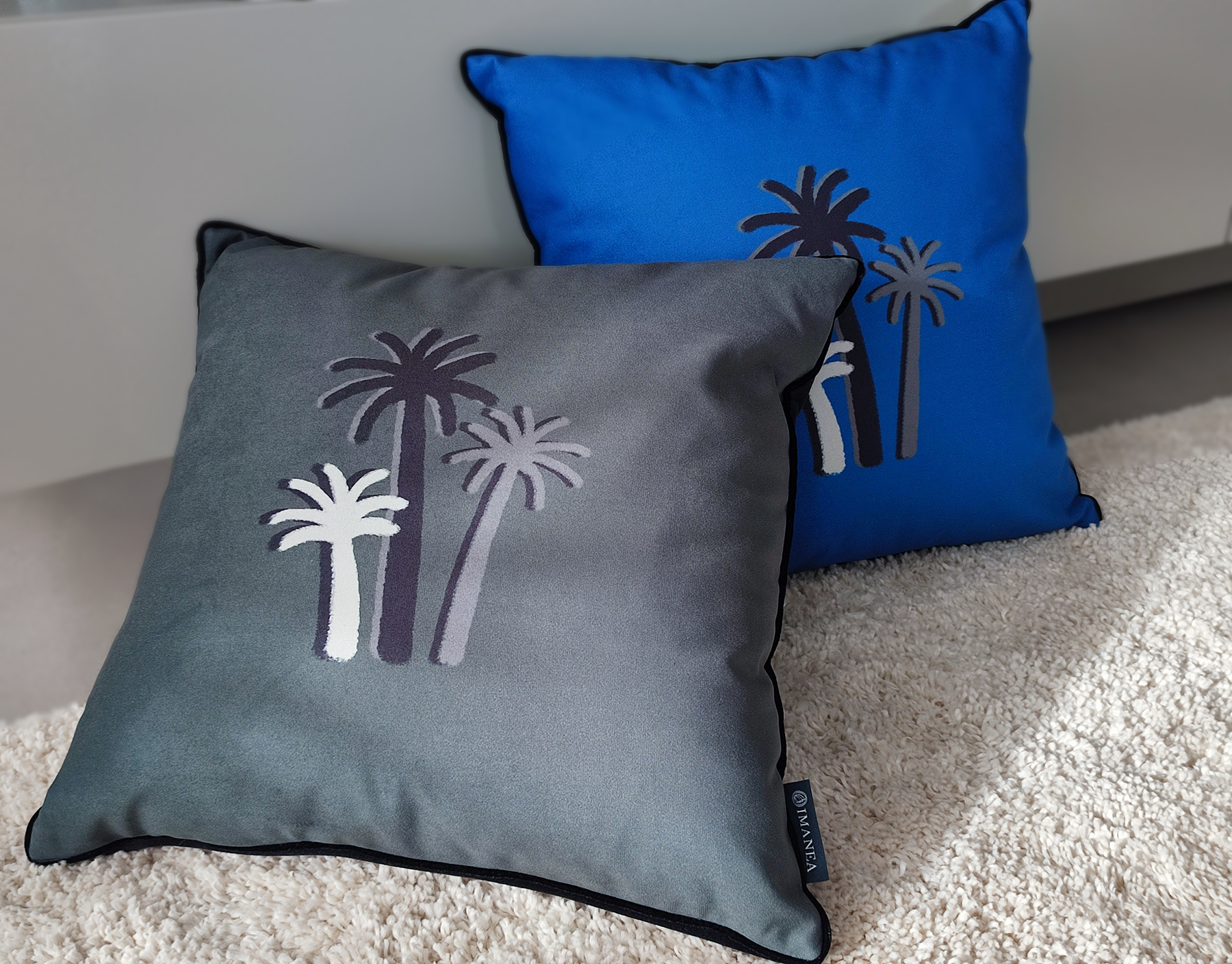 COUSSIN PALMIERS CRAIE - BLEU LAZULI  Velours - Carré