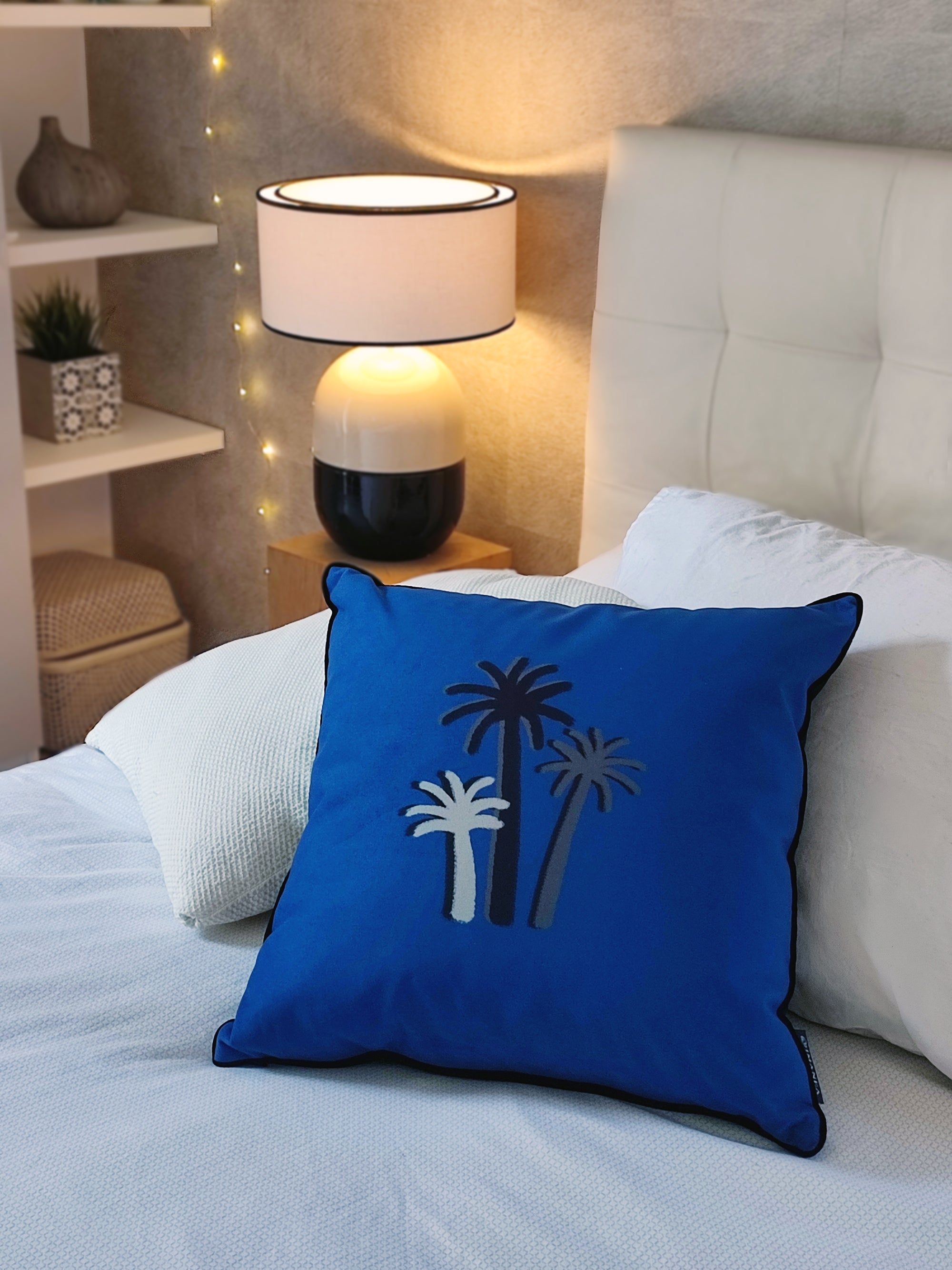 CHALK PALM CUSHION - LAZULI BLUE Velvet - Square