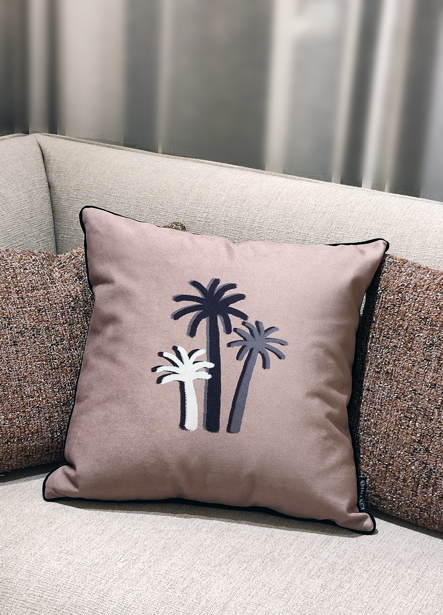 COUSSIN PALMIERS CRAIE - OCRE ROSE  Velours - Carré